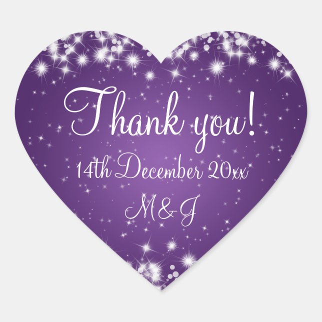 Sticker Cœur Elégant Merci Mariage Hiver Étincelle Violet (Devant)