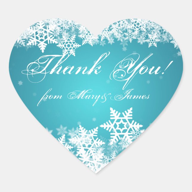 Sticker Cœur Élégant Merci Snowflakes d'hiver Bleu (Devant)