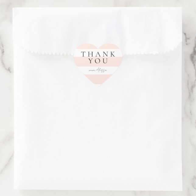 Sticker Cœur Élégant Moderne Rayures Blanches et Pêche  (Sac)