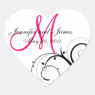 Sticker Cœur Élégant Monogramme de mariage Swirl Favoriser les