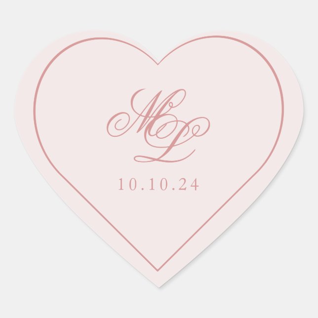 Sticker Cœur Élégant Monogramme rose simple (Devant)