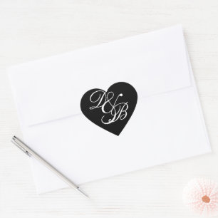 Sticker Cœur Élégant noir/blanc Monogramme Mariage Sceau de coe