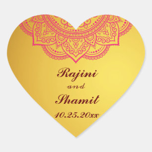 Sticker Cœur Elégant or rose rouge indien Mariage Coeur de la m
