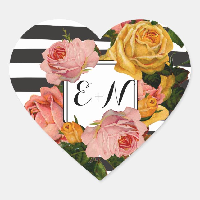 Sticker Cœur Élégant Rose de bande noire  Mariage (Devant)