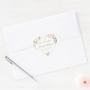 Sticker Cœur Élégant rose et vert sauge floral Baby Shower de m