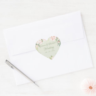 Sticker Cœur Élégant rose & Pastel Vert Mariage floral