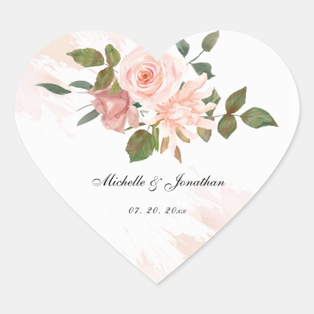 Sticker Cœur Elégant rose rose rose rose rose rose or Feuilles  (Devant)