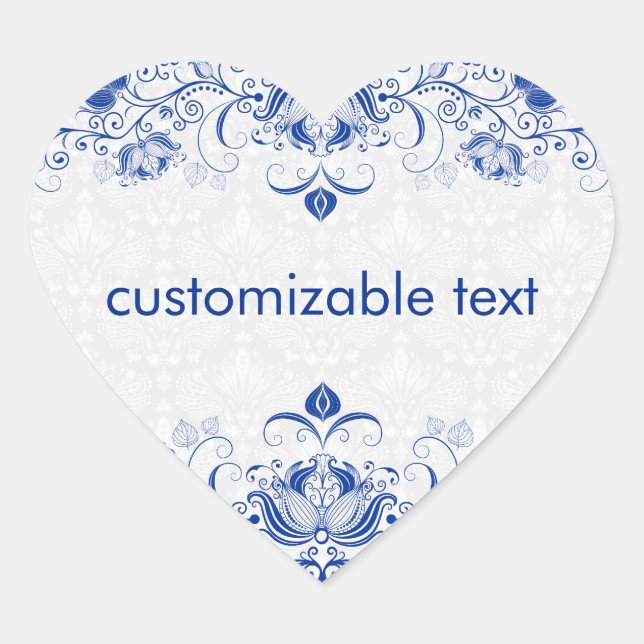 Sticker Cœur Elégant Royal Bleu Et Blanc Damas & Fils 2 (Devant)