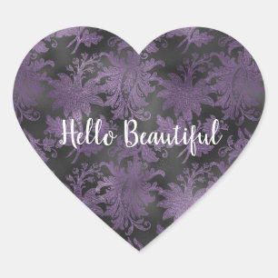 Sticker Cœur Élégant violet noir floral