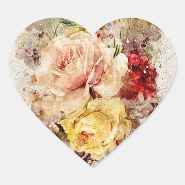 Sticker Cœur Elégante aquarelle florale Abstraite romantique (Devant)