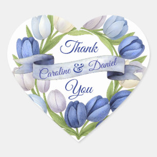 Sticker Cœur Elégante aquarelle Tulipe Mariage de couronne bleu