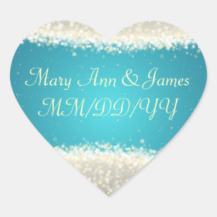 Sticker Cœur Elégante Date de Mariage Éblouissant Étincelles Tu