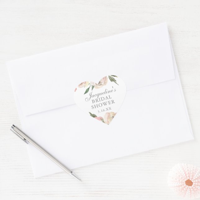 Sticker Cœur Élégante Fête de Mariage Personnalisée aux Fleurs  (Enveloppe)