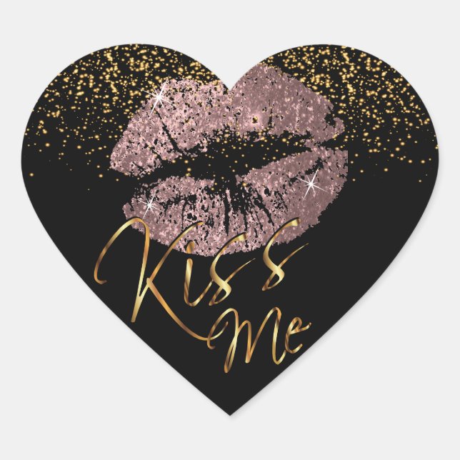 Sticker Cœur Élégante Parties scintillant Rose Dusty Kiss Me (Devant)