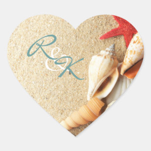 Sticker Cœur élégante plage romantique sable coquillages mariag