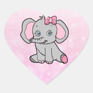 Sticker Cœur Eléphant Baby shower rose et gris