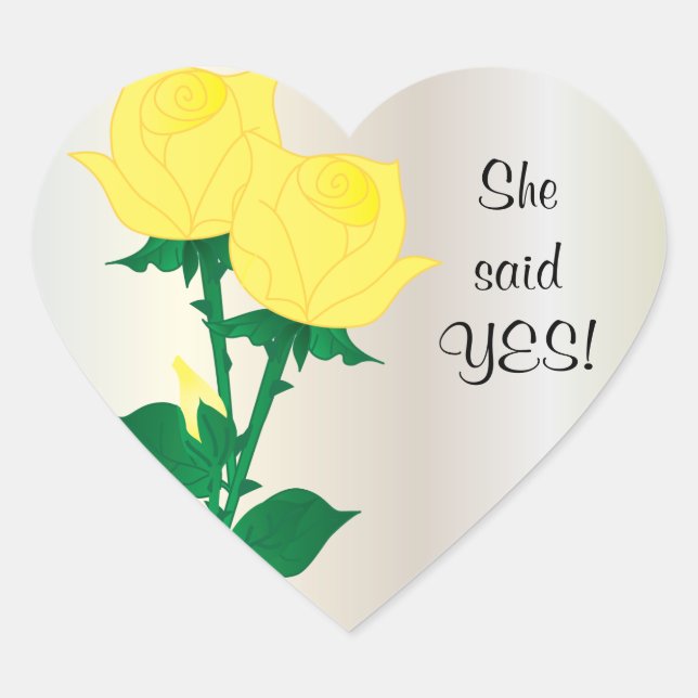 Sticker Cœur Elle a dit Oui | Roses jaunes (Devant)