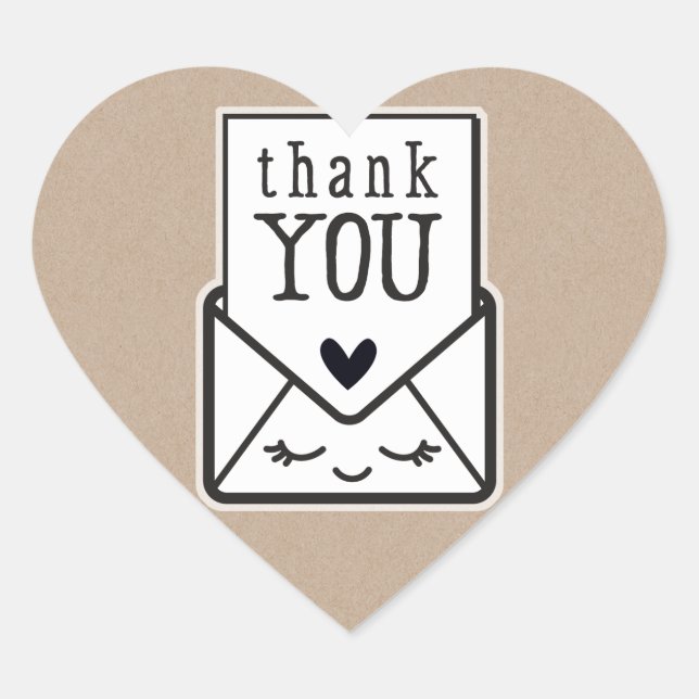 Sticker Cœur EMBALLAGE DE PRODUIT enveloppe kawaii merci kraft (Devant)