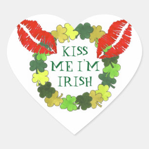 Sticker Cœur Embrasse-moi Je suis Irlandais Green Shamrock Lips