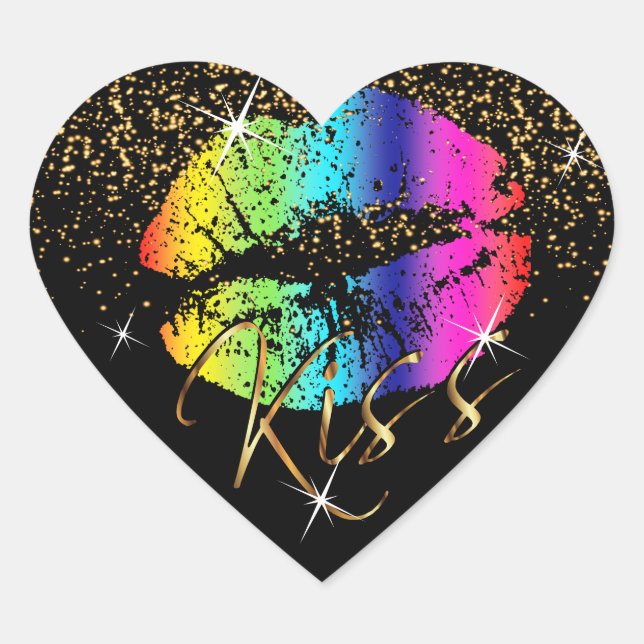Sticker Cœur Embrassez les lèvres arc-en-ciel avec la Parties s (Devant)