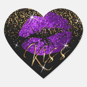 Sticker Cœur Embrassez les lèvres de Parties scintillant violet