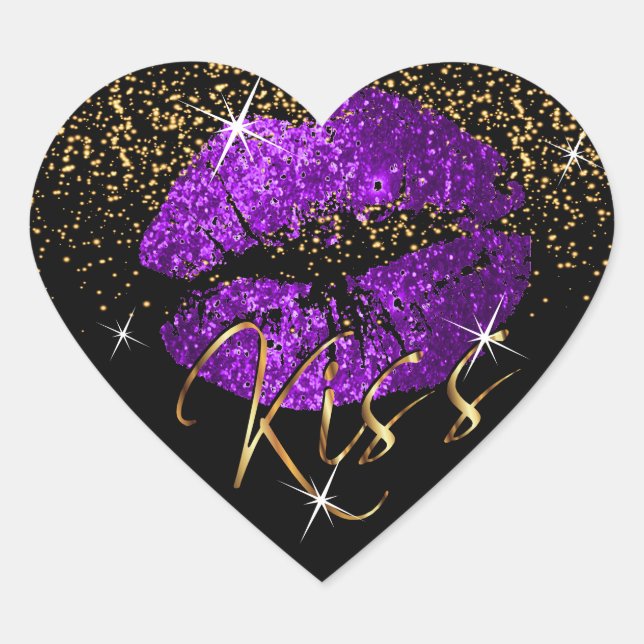 Sticker Cœur Embrassez les lèvres de Parties scintillant violet (Devant)