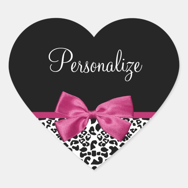 Sticker Cœur Empreinte de léopard de ruban rose foncé Vivacious (Devant)