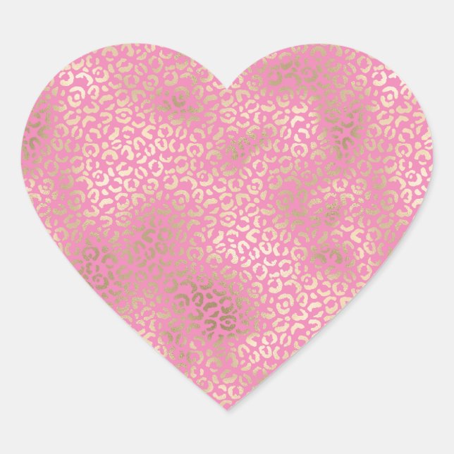 Sticker Cœur Empreinte de léopard Gold Pink Glam (Devant)