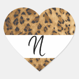 Sticker Cœur Empreinte de léopard N monogramme initiales marcha