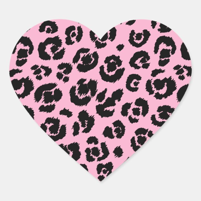 Sticker Cœur Empreinte de léopard noir rose (Devant)