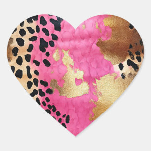 Sticker Cœur Empreinte de léopard or rose glam Abstrait