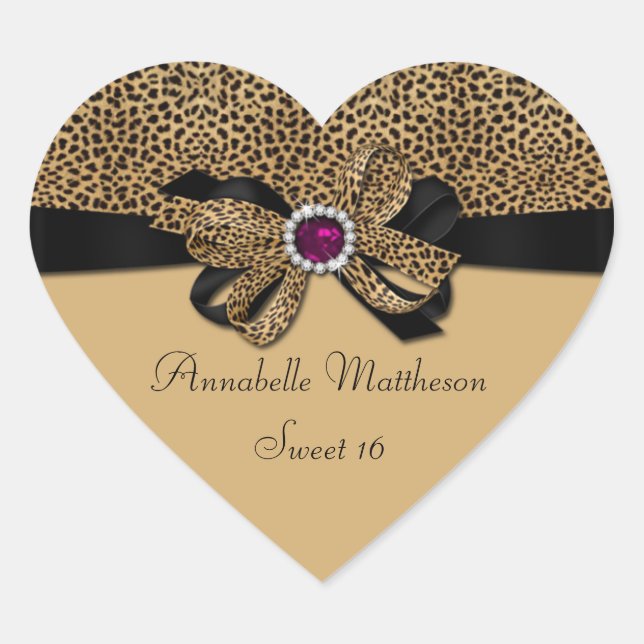 Sticker Cœur Empreinte de léopard Pink Jewel Diamonds Sweet 16  (Devant)