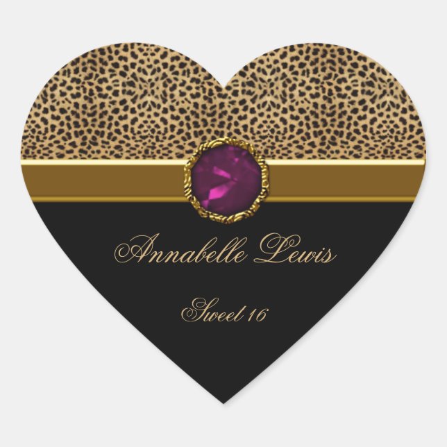 Sticker Cœur Empreinte de léopard Pink Jewel Sweet 16 Heart Sti (Devant)