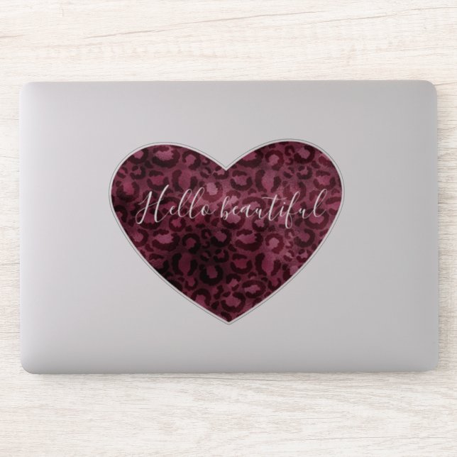 Sticker Coeur Empreinte de léopard rouge Bourgogne Belle c (Ordinateur)