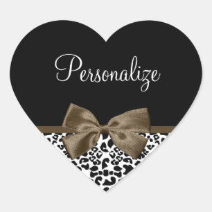 Sticker Cœur Empreinte de léopard sophistiqué Bow Brown avec no