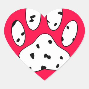 Sticker Cœur Empreinte de patte dalmate dans le coeur rouge