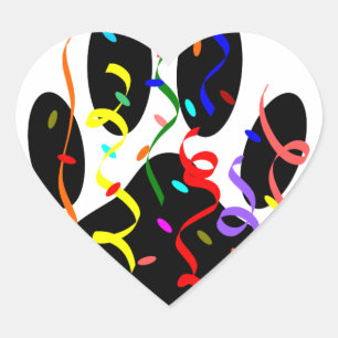 Sticker Cœur Empreinte de patte De Chien Avec Confetti Et Strea