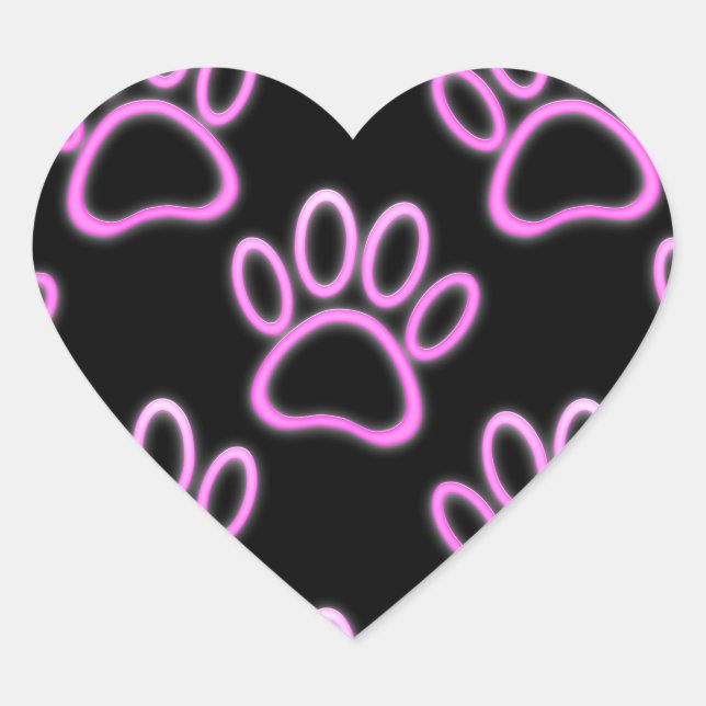 Sticker Cœur Empreinte de patte de chien de Néon rose (Devant)