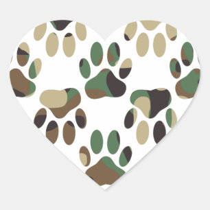 Sticker Cœur Empreinte de patte de chien Motif Camo