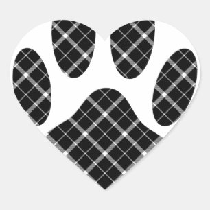 Sticker Cœur Empreinte de patte Tartan Noir Et Blanc