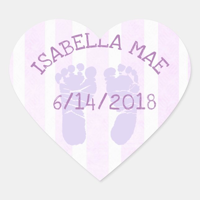 Sticker Cœur Empreintes de Faire-part de bébé au coeur pourpre (Devant)
