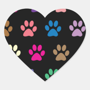 Sticker Cœur Empreintes de pattes de chiots colorés sur noir