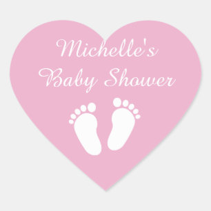 Sticker Cœur Empreintes en forme de coeur rose baby shower auto
