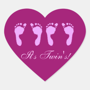 Sticker Cœur Empreintes pour bébés (Jumeaux pour filles)