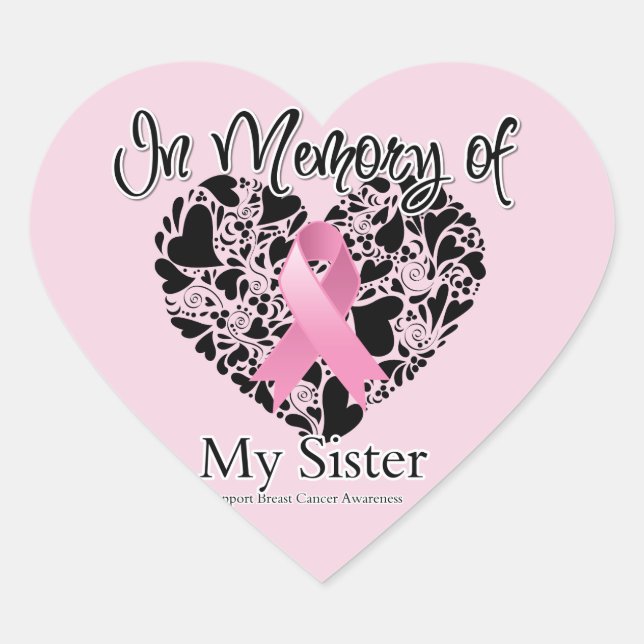 Sticker Cœur En mémoire de ma soeur - Hommage au cancer du sein (Devant)