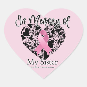 Sticker Cœur En mémoire de ma soeur - Hommage au cancer du sein