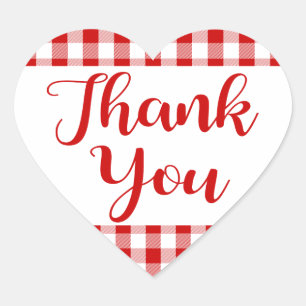 Sticker Cœur en vichy Coeur Plaid en Merci rouge et blanc