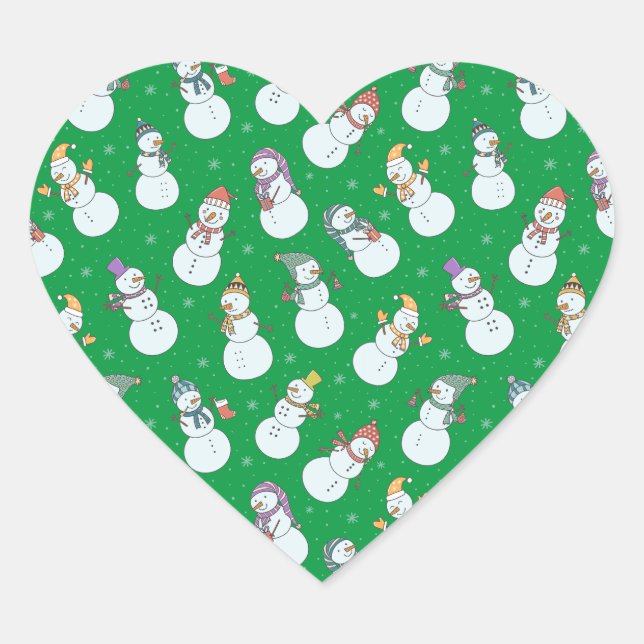 Sticker Cœur Enfants Noël mignon Snowman en Casquette (Devant)