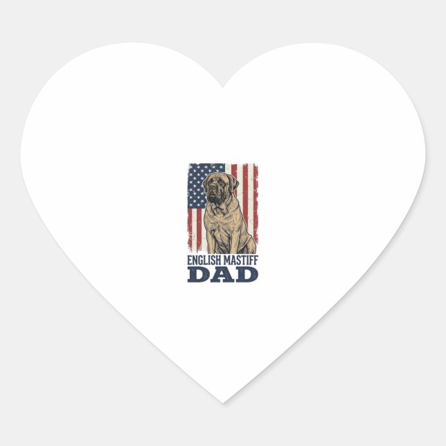 Sticker Cœur English Mastiff Dad Patriotic Vintage Dog Design_1 (Devant)