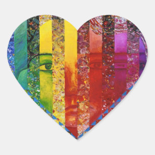 Sticker Cœur Énigme I - Déesse abstraite de femme d'arc-en-ci